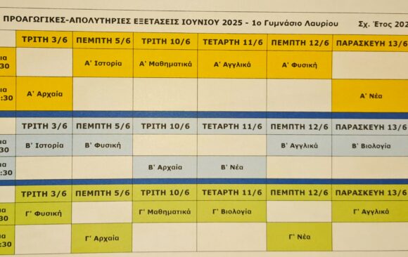 Το πρόγραμμα των εξετάσεων Ιουνίου 2025